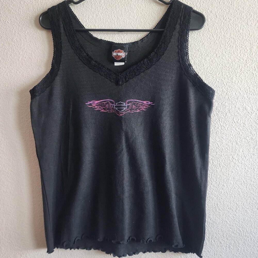 Harley-Davidson Tank Top Womens XL Lace Trim Flame Wing Graphic Grand Canyon USA